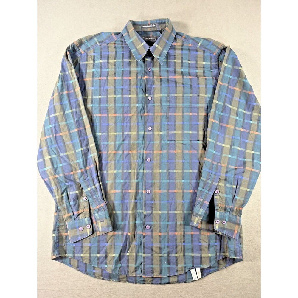 Vintage Jhane Barnes Shirt Mens M Blue Abstract Geometric Japanese Fabric 90s
